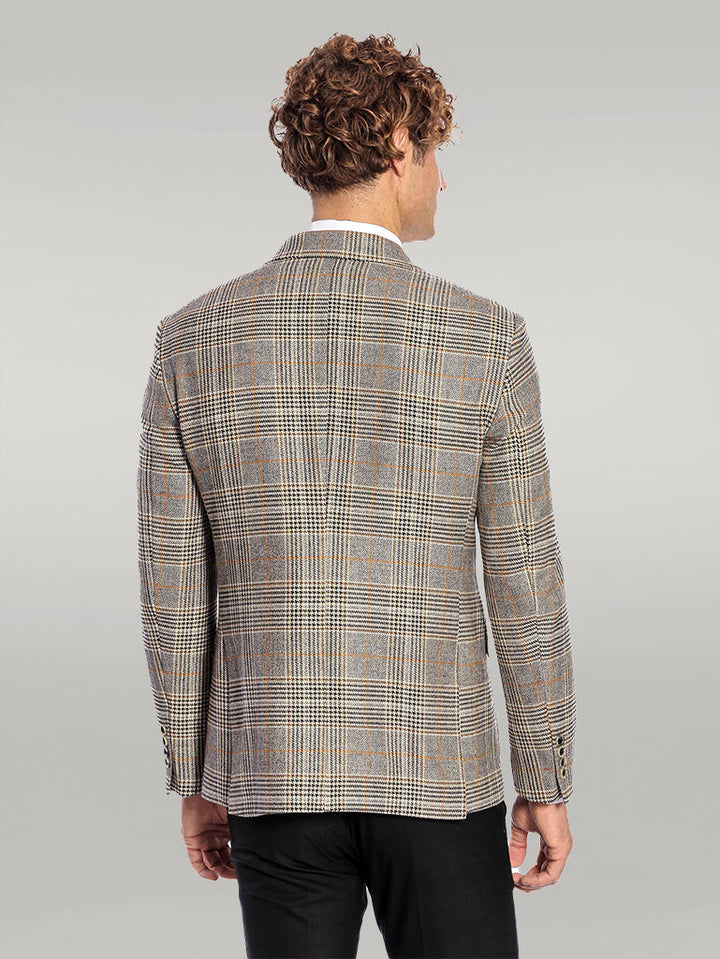 WSS Double Breasted Checked Grey Men Blazer  - Singen