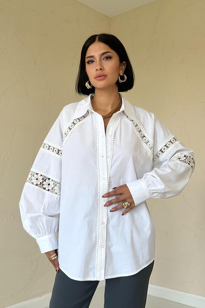 ELS Poplin Shirt with Lace Detail - White - El Paso