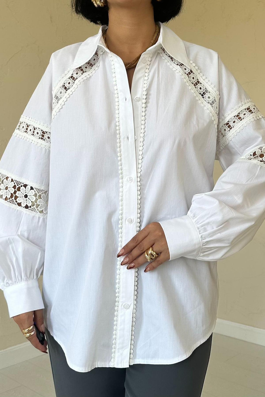 ELS Poplin Shirt with Lace Detail - White - El Paso