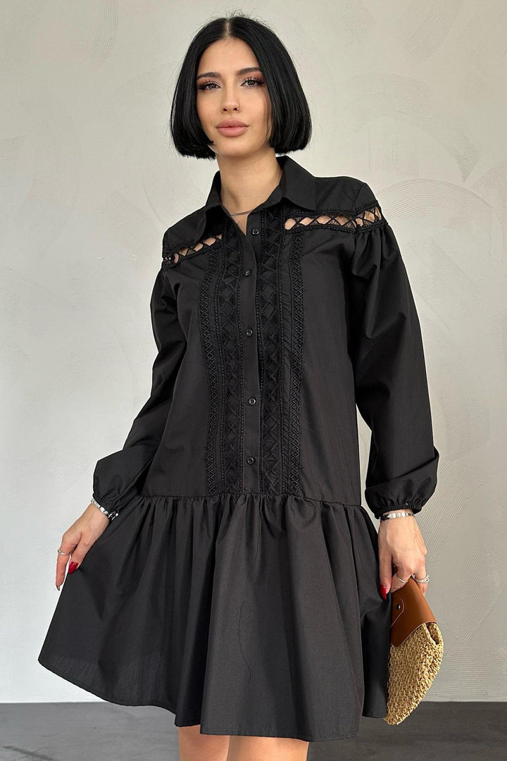 ELS Lace Shirt Dress - Black - Dublin