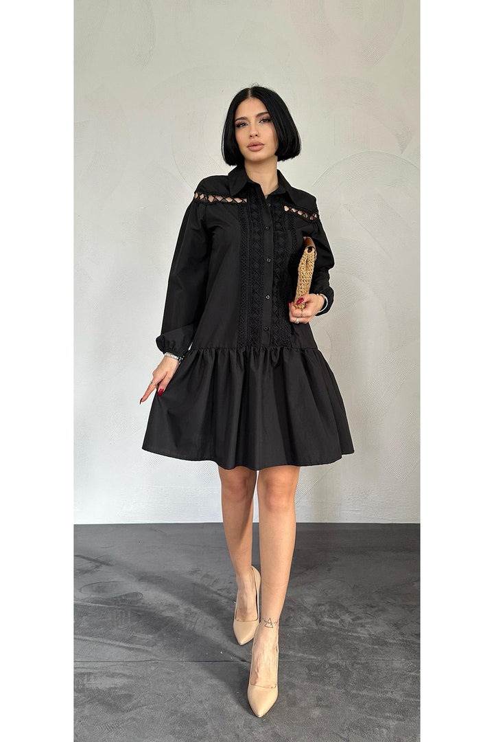 ELS Lace Shirt Dress - Black - Dublin