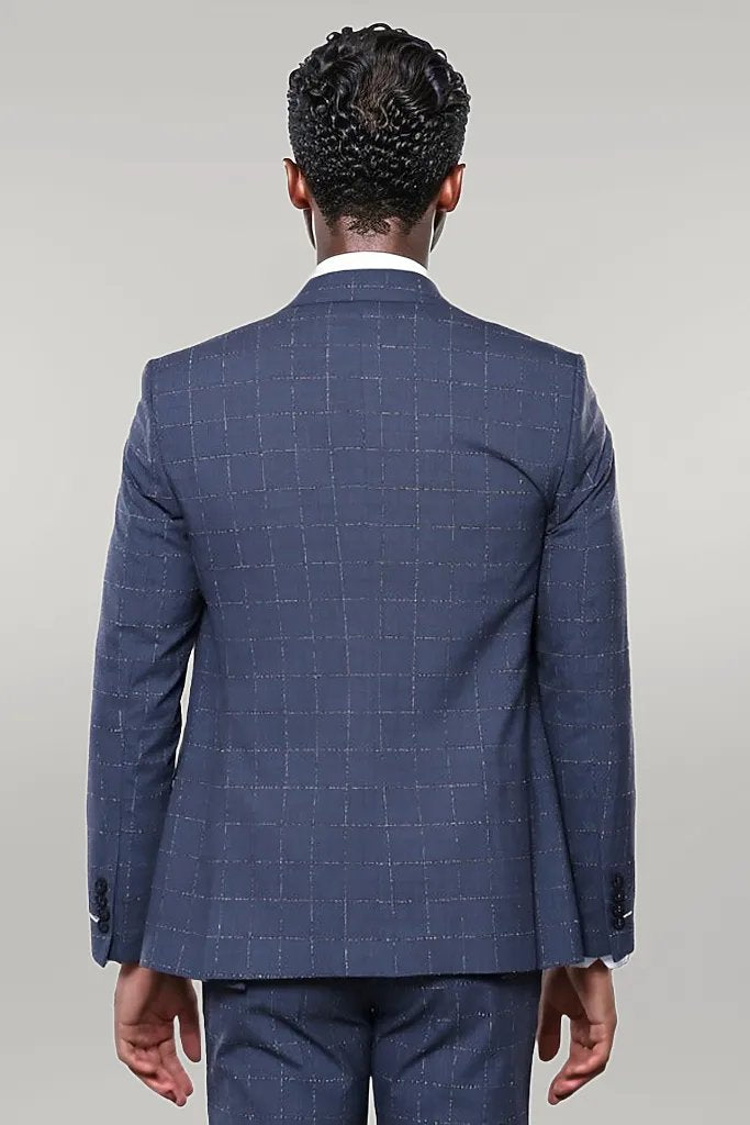 WSS Dark Blue Vested Checked Men Suit  - Singen