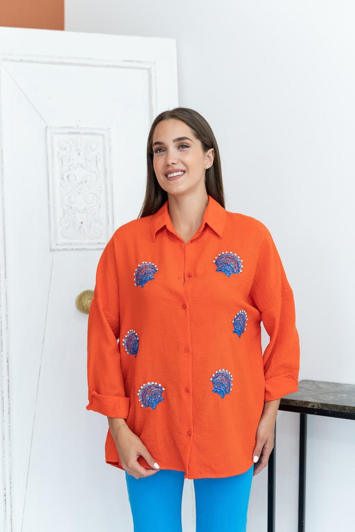 ELS Sea Shell Patterned Shirt - Orange - Wageningen