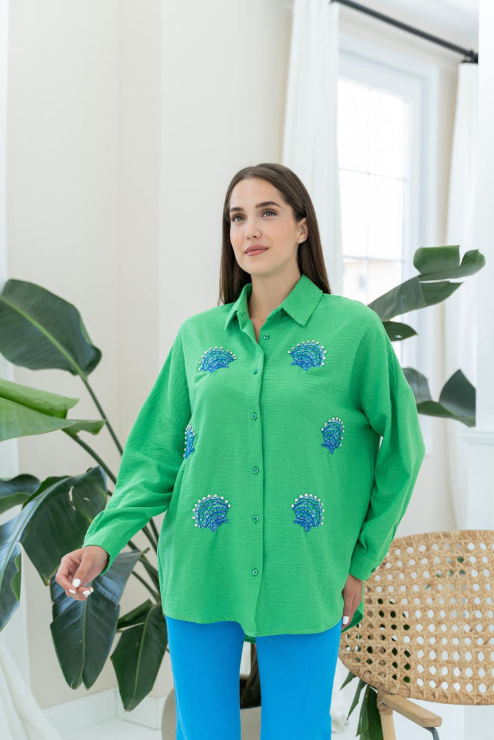 ELS Sea Shell Patterned Shirt - Green - Latina