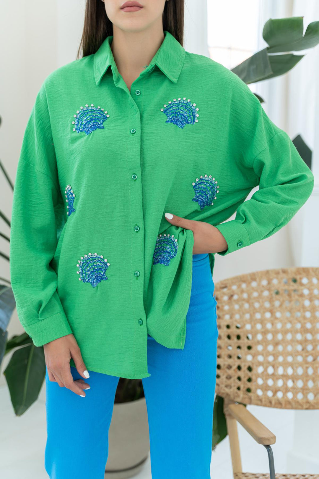 ELS Sea Shell Patterned Shirt - Green - Latina