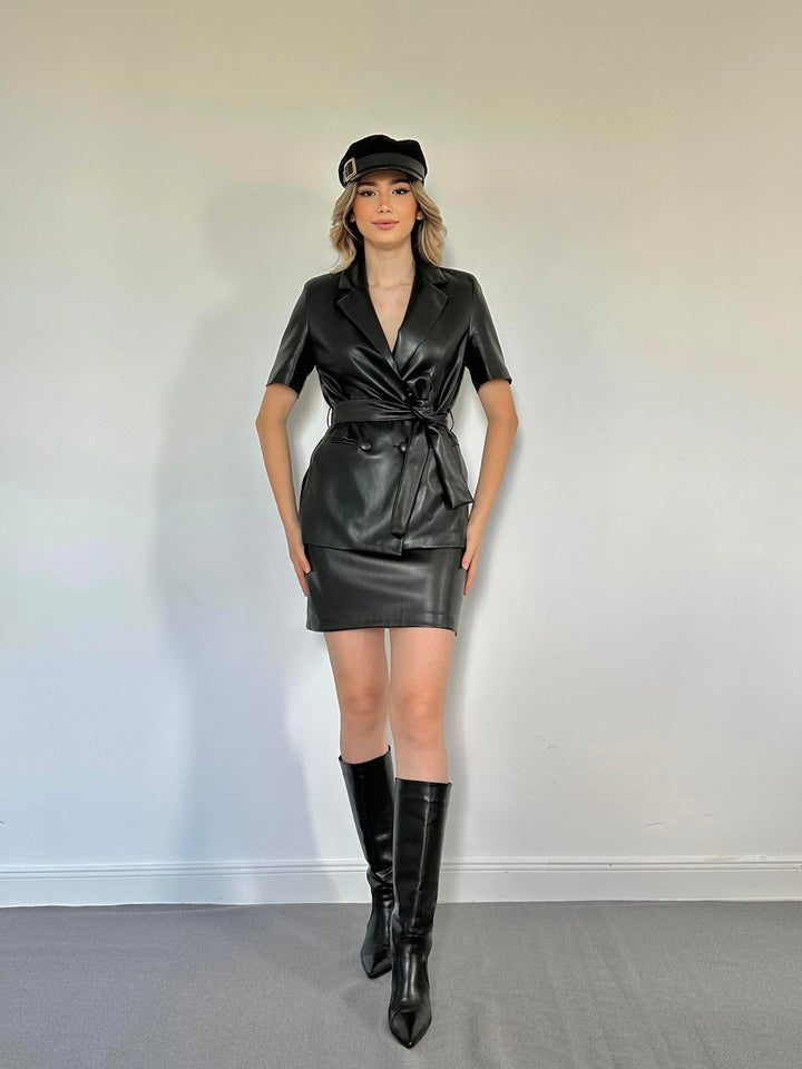 ELS Leather Jacket and Skirt Set - Black - Graham