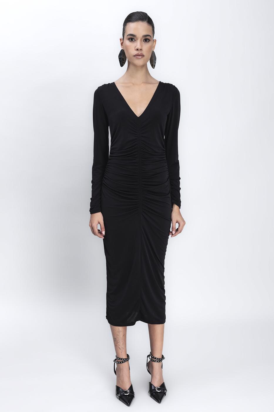 BSL Women Low V-Neck Draped Midi Pencil Dress - Irondequoit