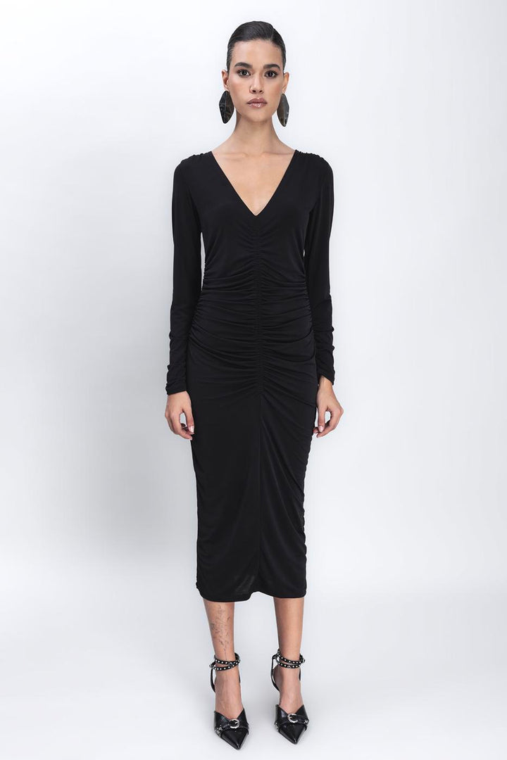 BSL Women Low V-Neck Draped Midi Pencil Dress - Irondequoit