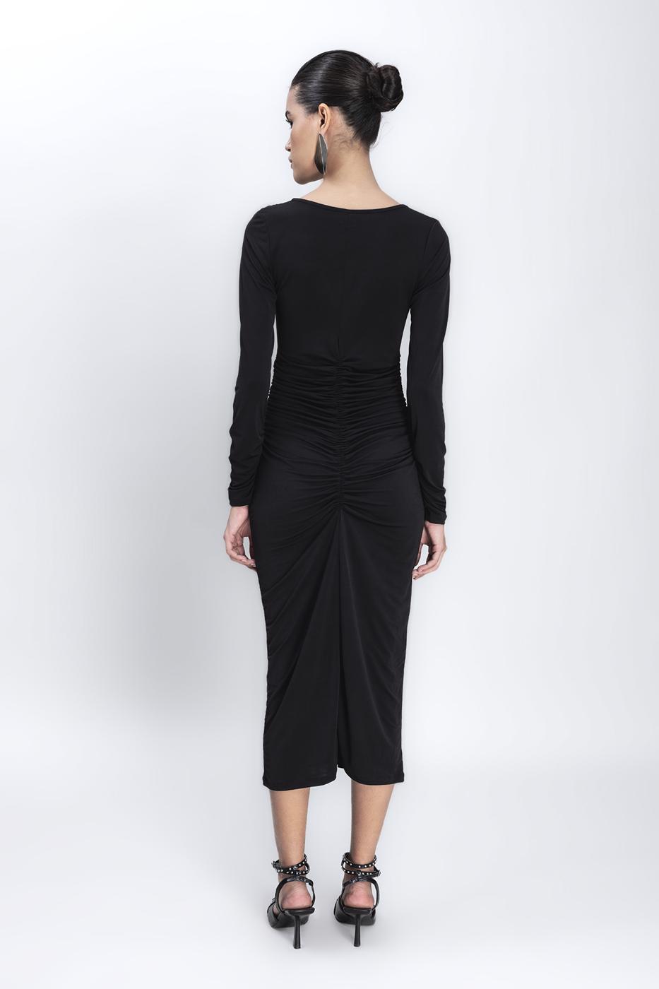 BSL Women Low V-Neck Draped Midi Pencil Dress - Irondequoit