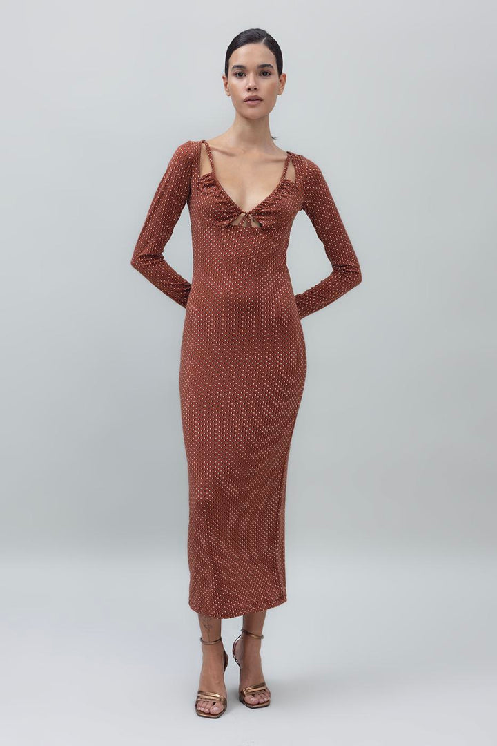 BSL Women Deep Neck Decolette Midi Pencil Dress - St. Augustine