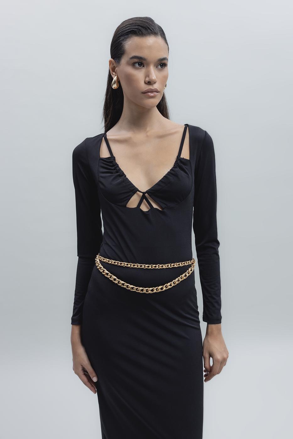 BSL Women Deep Neck Decolette Midi Pencil Plore - Санта -Роза Jauregui