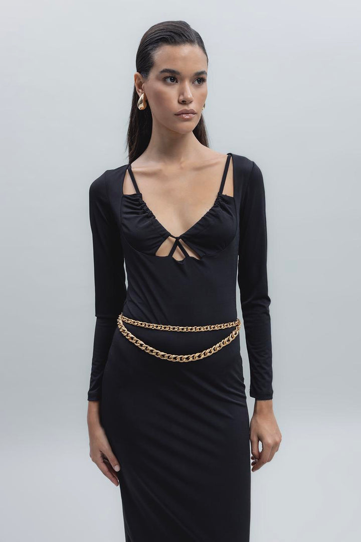 BSL Women Deep Neck Decolette Midi Pencil Plore - Санта -Роза Jauregui