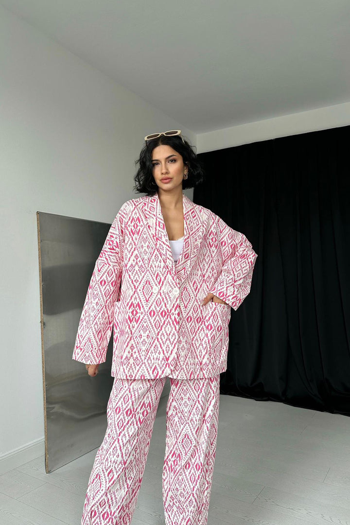 ELS Patterned Jacket and Trousers Set - Fuchsia - Longmont