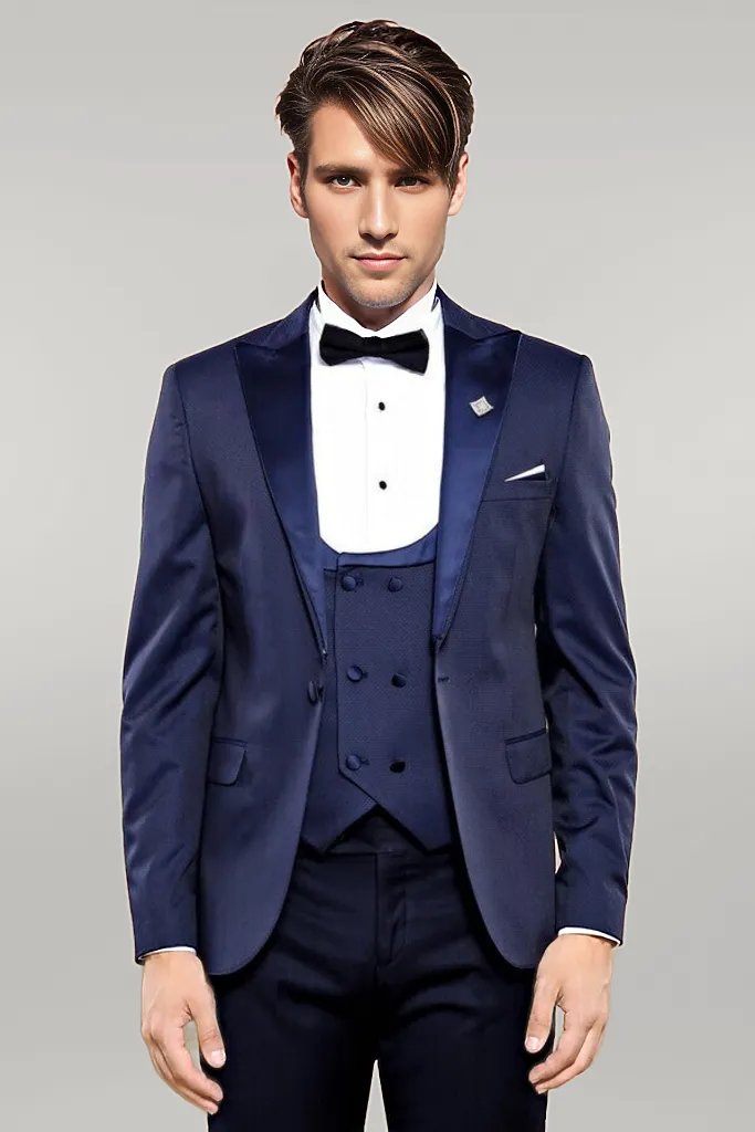 WSS Detachable Lapel Navy Blue Men Tuxedo  - Singen