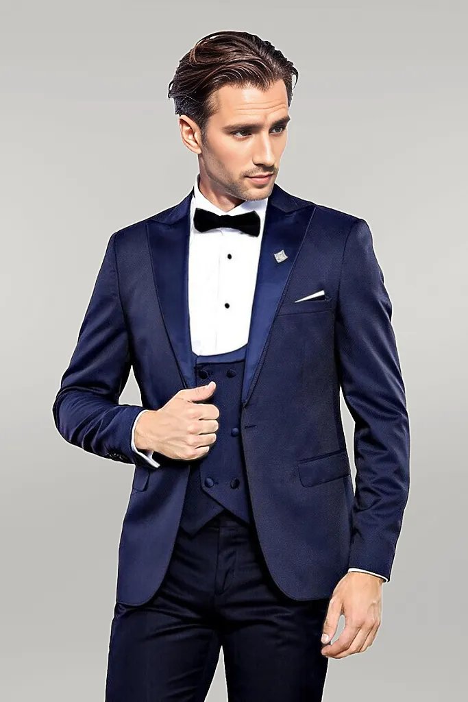 WSS Detachable Lapel Navy Blue Men Tuxedo  - Singen