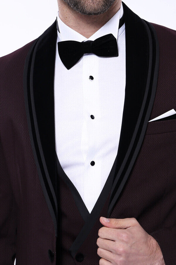 WSS Detachable Velvet Lapel Burgundy Tuxedo  - Singen