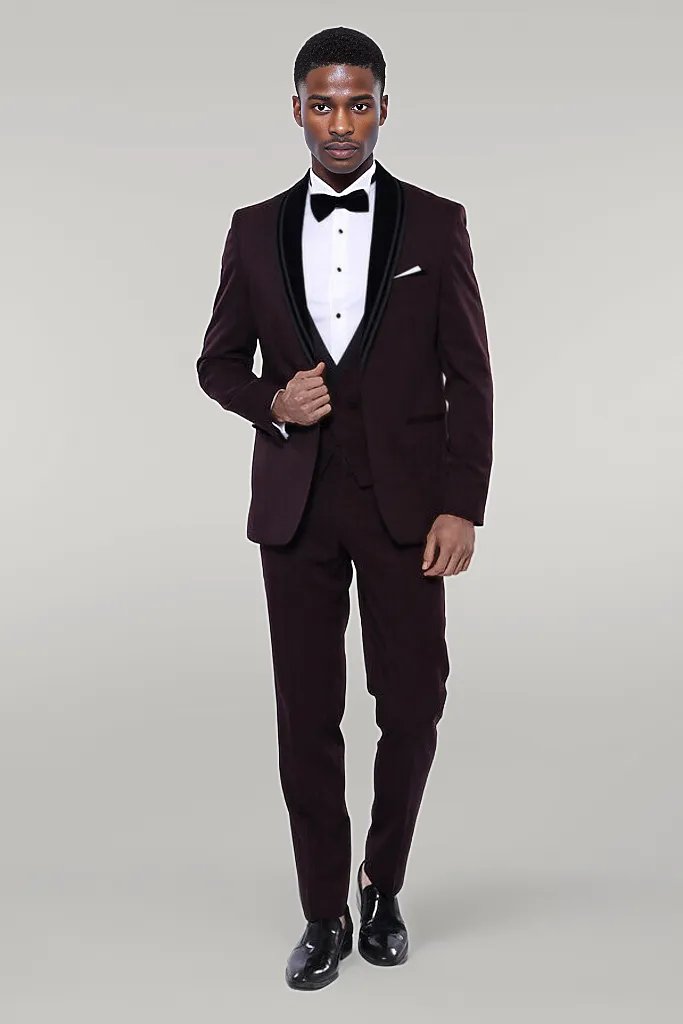 WSS Detachable Velvet Lapel Burgundy Tuxedo  - Singen