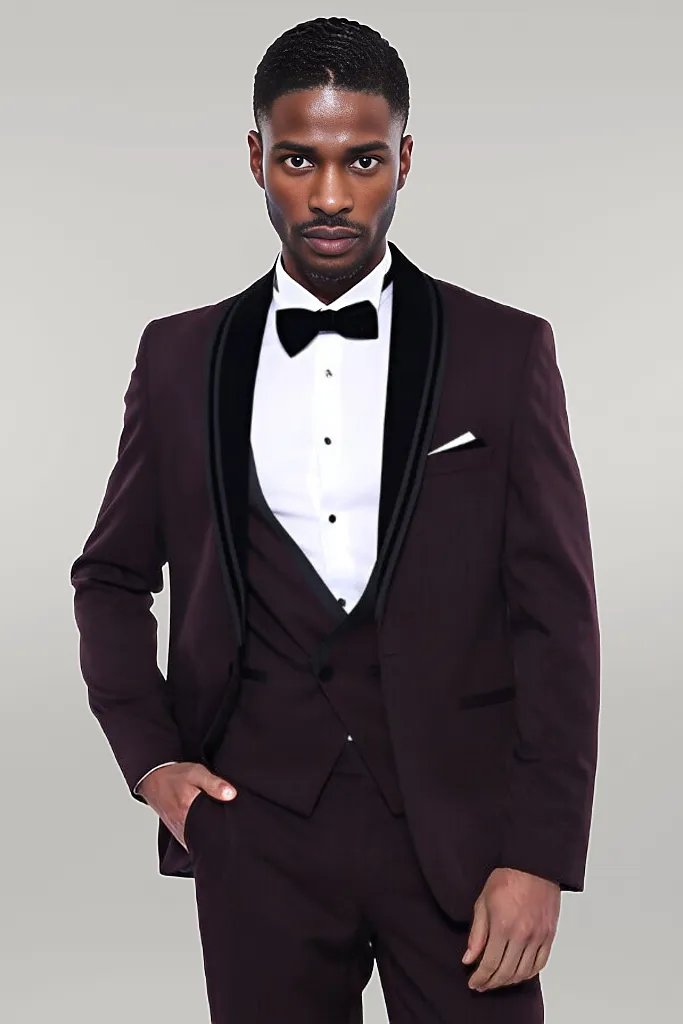 WSS Detachable Velvet Lapel Burgundy Tuxedo  - Singen