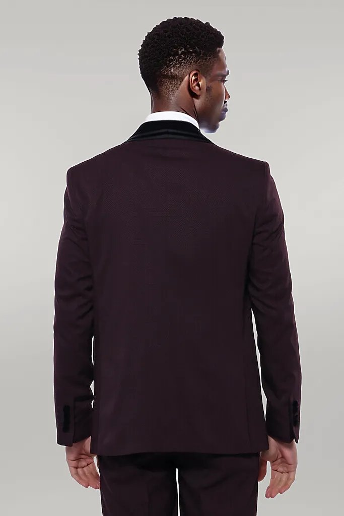 WSS Detachable Velvet Lapel Burgundy Tuxedo  - Singen