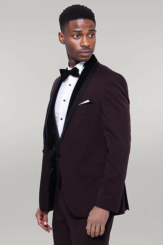 WSS Detachable Velvet Lapel Burgundy Tuxedo  - Singen