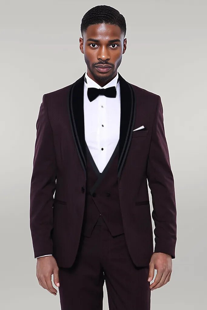 WSS Detachable Velvet Lapel Burgundy Tuxedo  - Singen