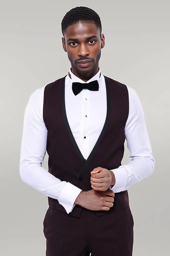 WSS Detachable Velvet Lapel Burgundy Tuxedo  - Singen