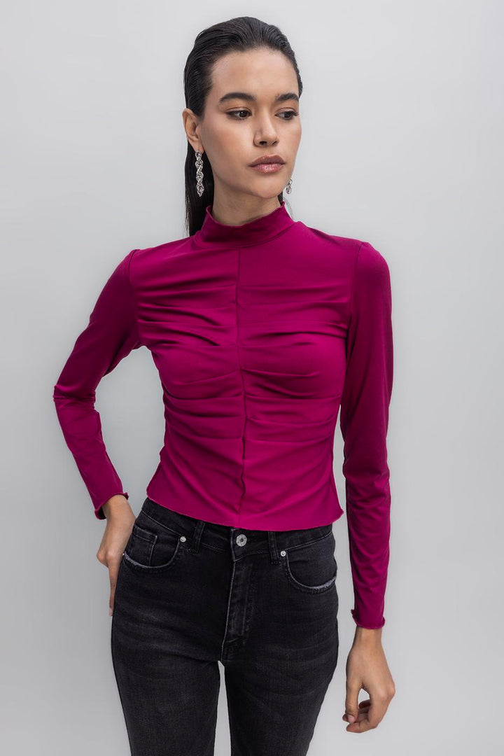 BSL Women High Neck Drape Detailed Top - Badajoz