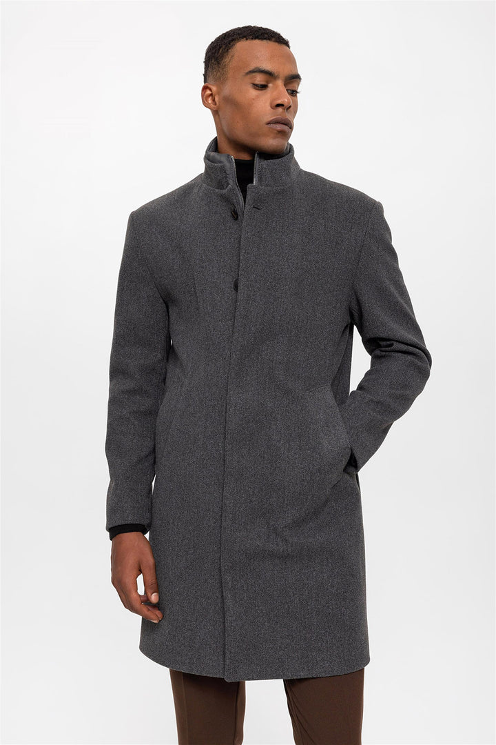 ANT High Collar Men's Coat with Hidden Button Detail - Coatepec Harinas