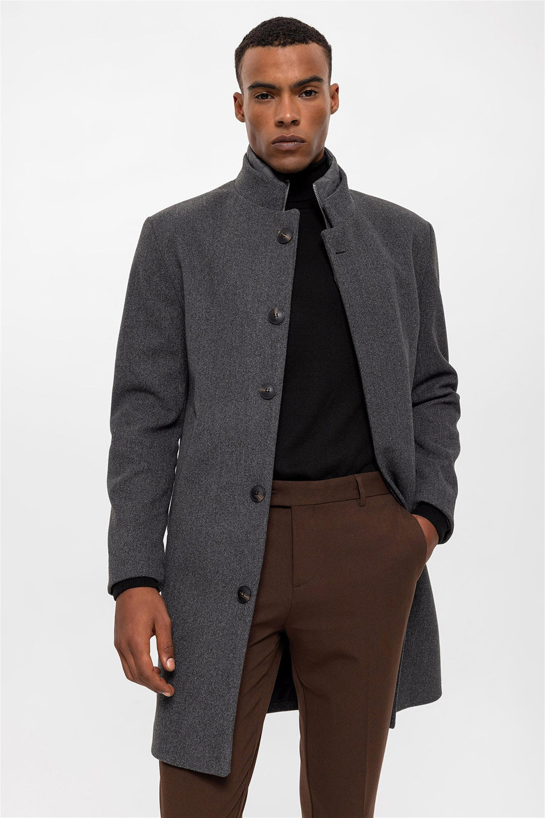 ANT High Collar Men's Coat with Hidden Button Detail - Coatepec Harinas