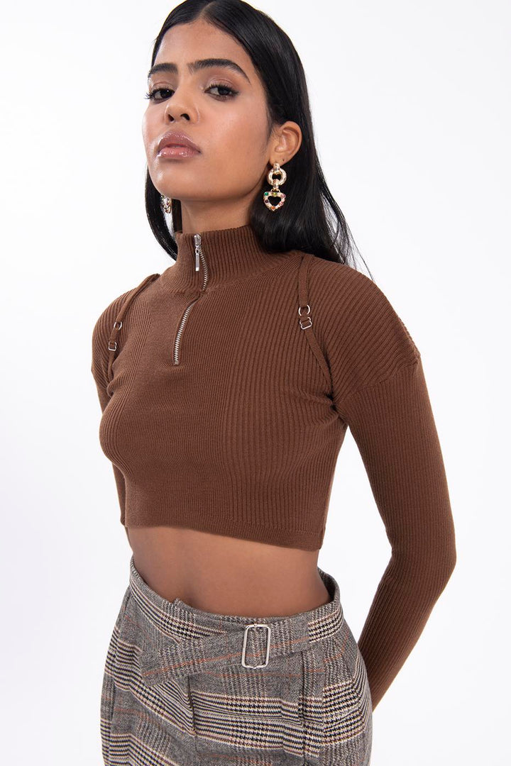 BSL Women High neck knitted crop top - Oviedo