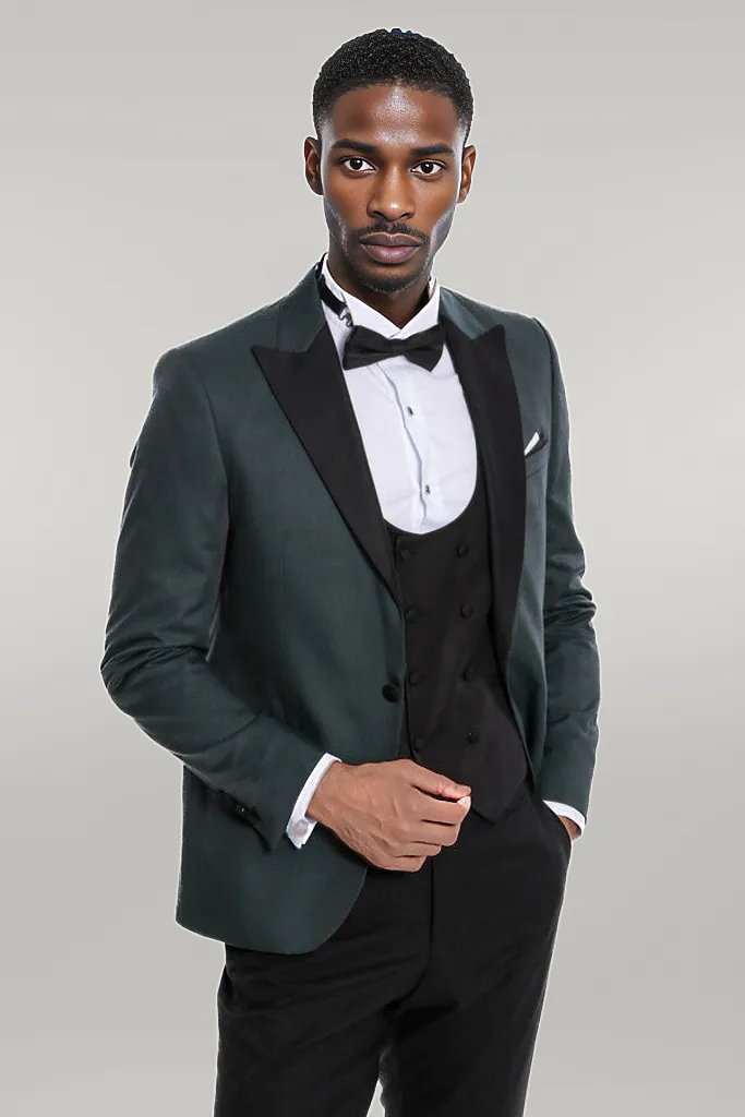 WSS Dot Patterned Dark Green Men Tuxedo  - Singen