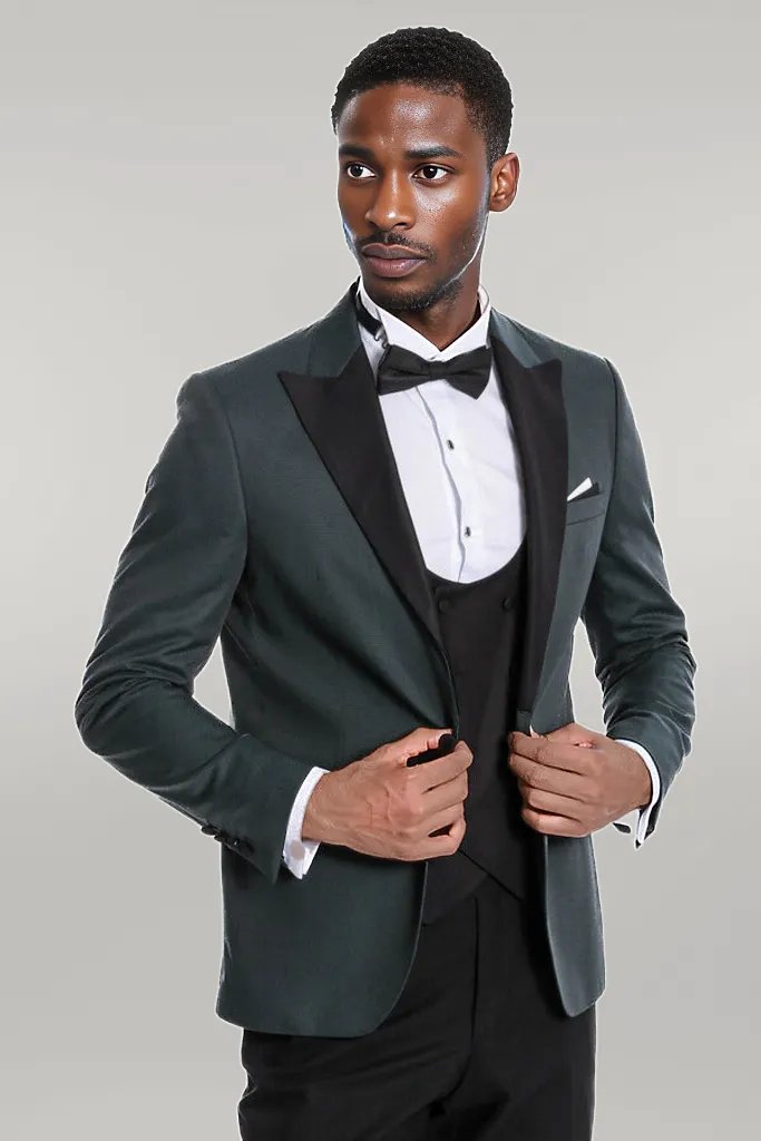 WSS Dot Patterned Dark Green Men Tuxedo  - Singen