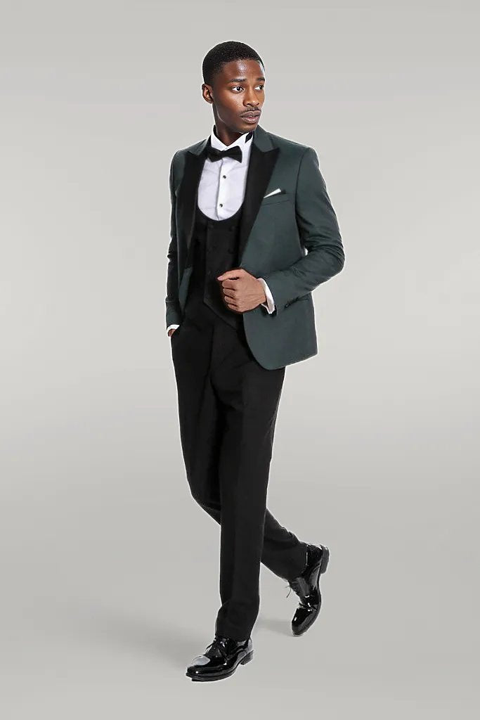 WSS Dot Patterned Dark Green Men Tuxedo  - Singen