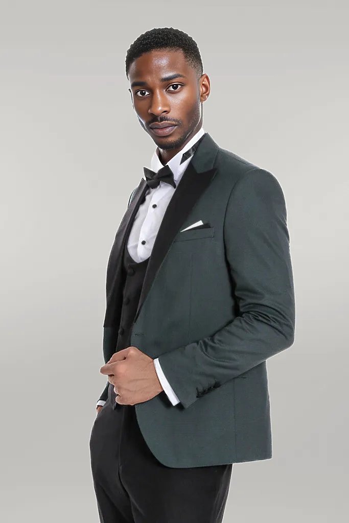 WSS Dot Patterned Dark Green Men Tuxedo  - Singen