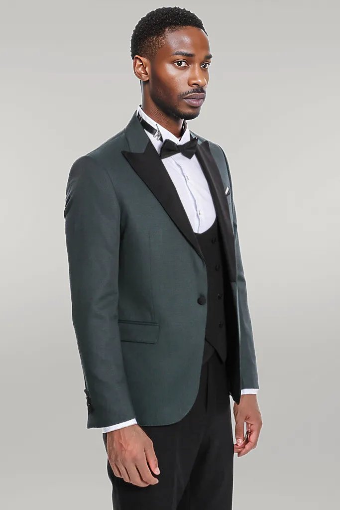 WSS Dot Patterned Dark Green Men Tuxedo  - Singen