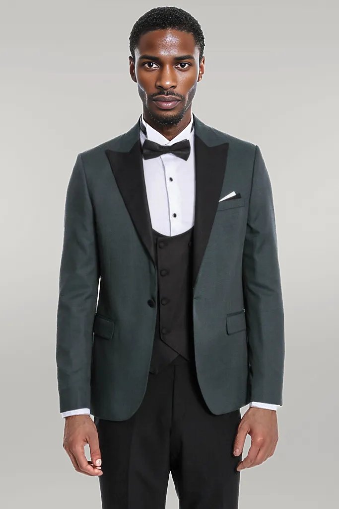 WSS Dot Patterned Dark Green Men Tuxedo  - Singen