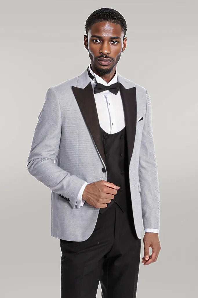 WSS Dot Patterned Grey Vested Tuxedo  - Singen