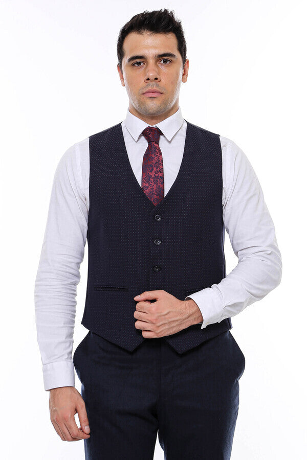 WSS Dot Patterned Navy Blue Vest  - Singen