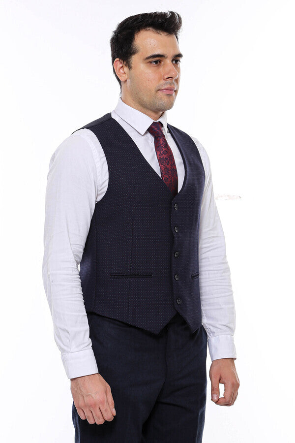 WSS Dot Patterned Navy Blue Vest  - Singen