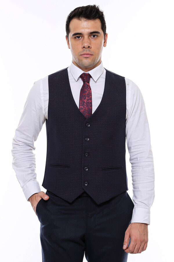 WSS Dot Patterned Navy Blue Vest  - Singen