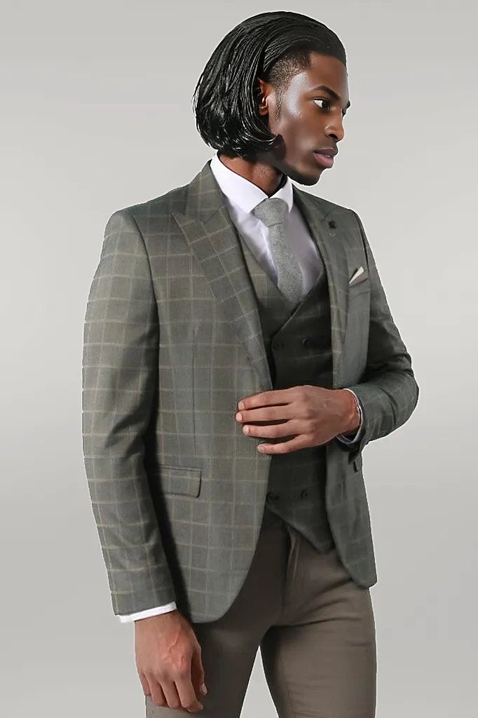 WSS Double Breasted Green Plaid Mens Suit  - Singen