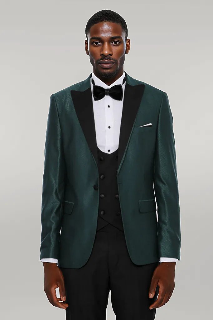 WSS Double Breasted Patterned Green Men Tuxedo  - Singen