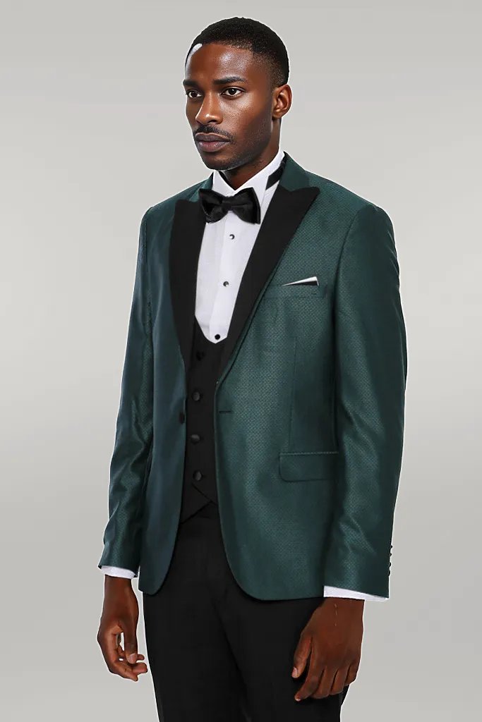 WSS Double Breasted Patterned Green Men Tuxedo  - Singen