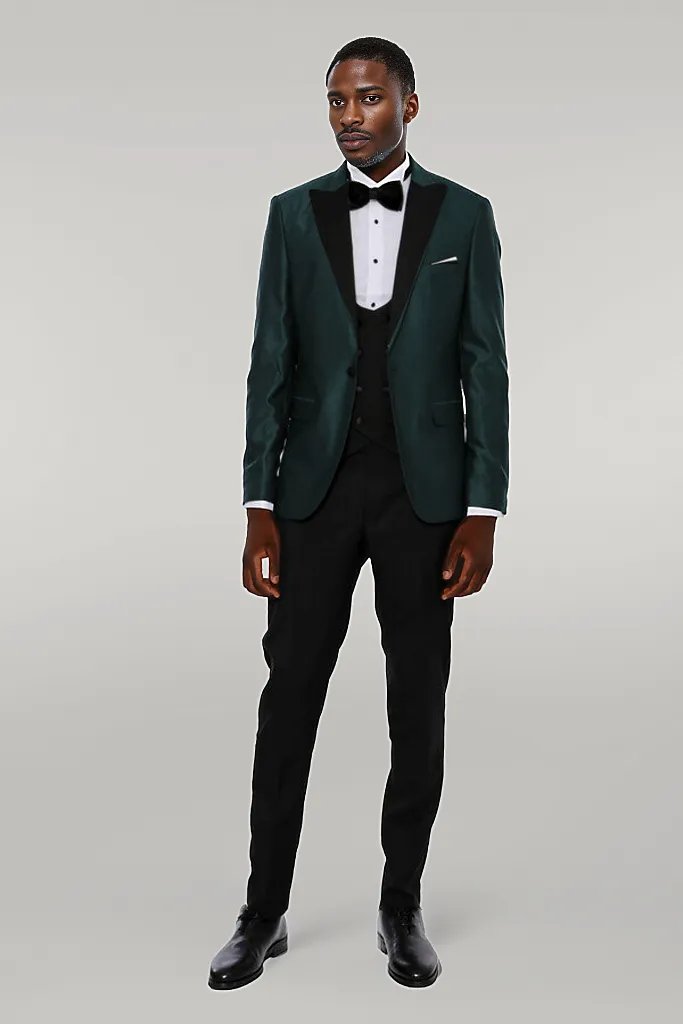 WSS Double Breasted Patterned Green Men Tuxedo  - Singen