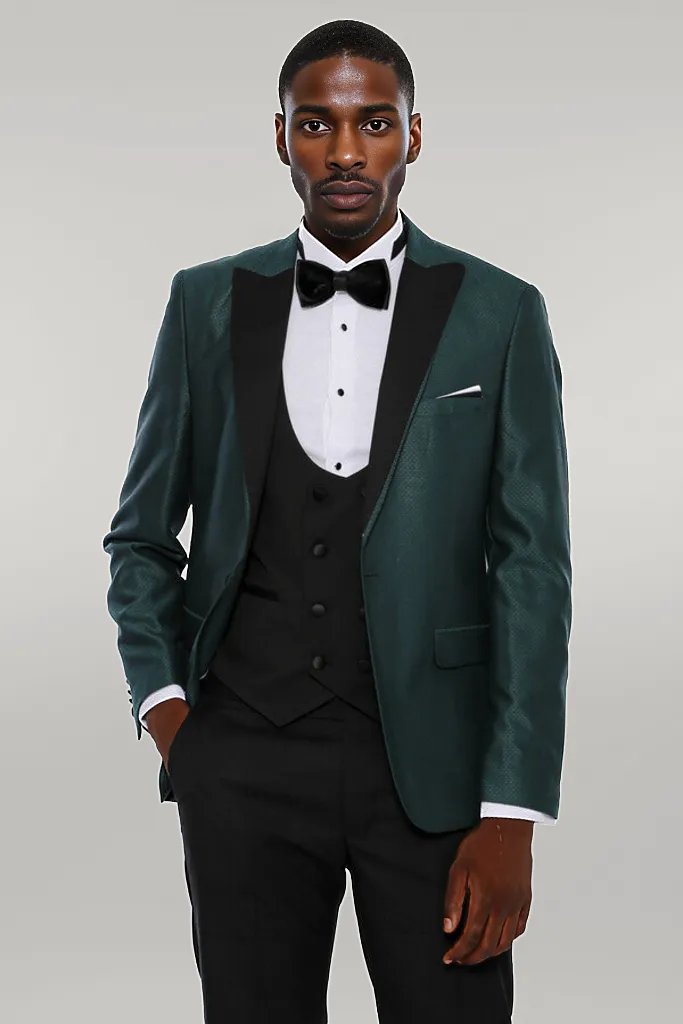 WSS Double Breasted Patterned Green Men Tuxedo  - Singen