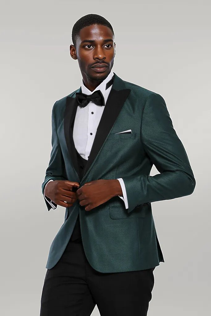 WSS Double Breasted Patterned Green Men Tuxedo  - Singen