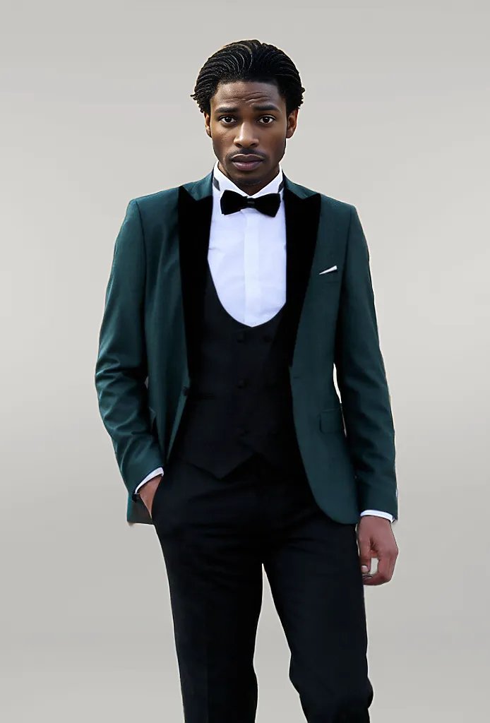 WSS Double Breasted Patterned Green Men Tuxedo  - Singen