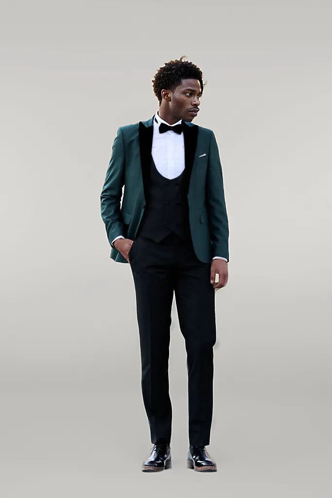 WSS Double Breasted Patterned Green Men Tuxedo  - Singen