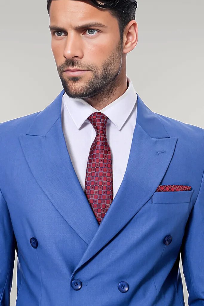 WSS Double Breasted Slim Fit Blue Men Suit  - Singen