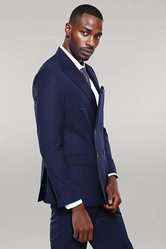 WSS Double Breasted Slim Fit Navy Blue Men Suit  - Singen